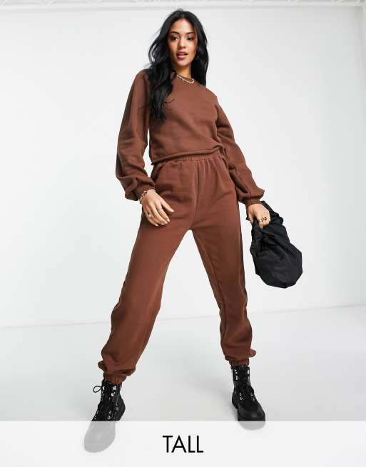 Threadbare - Tall Ava Joggingbroek met hoge taille in chocoladebruin, deel van co-ord set