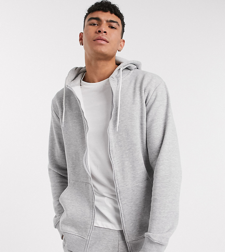 Threadbare - Tall - Basic hoodie met rits in grijs