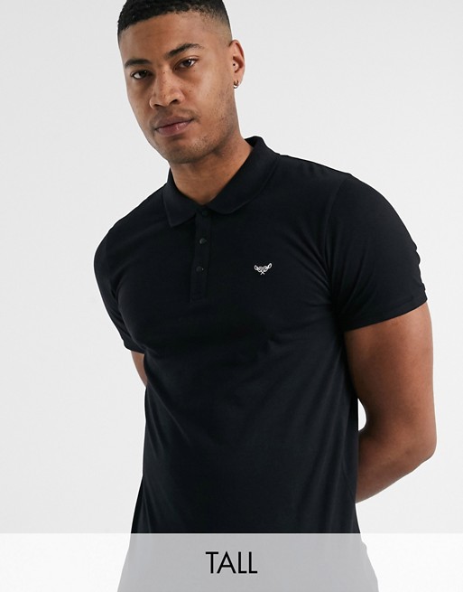 Threadbare Tall basic muscle fit polo shirt in black