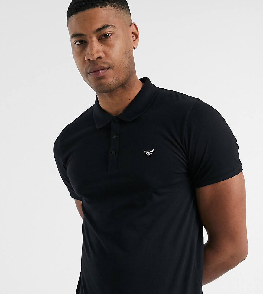 Threadbare Tall basic muscle fit polo shirt in black