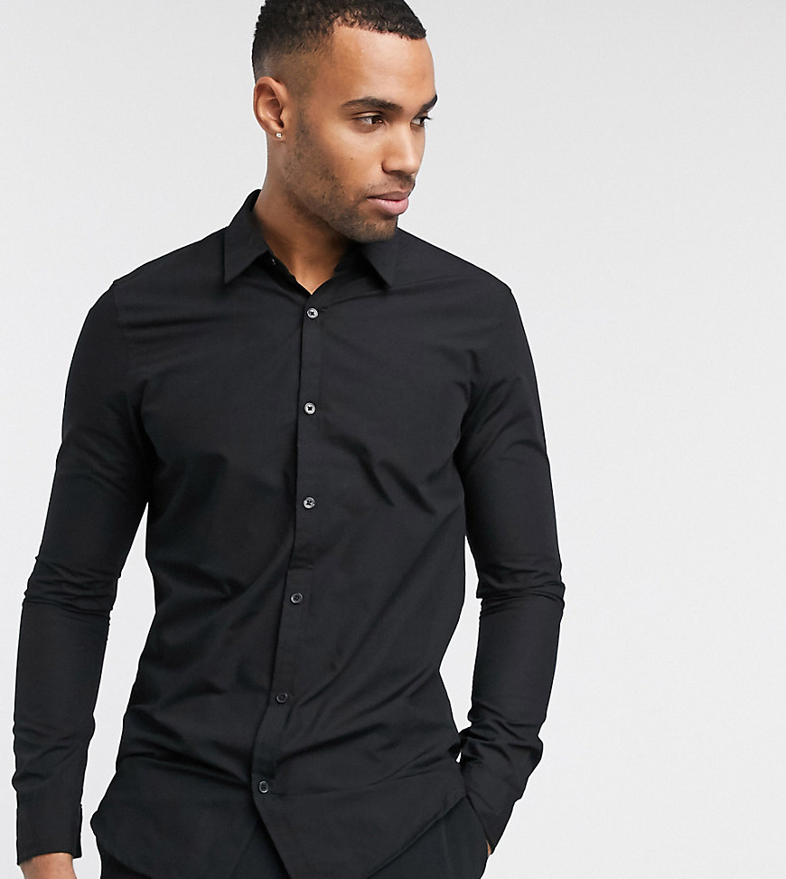 Threadbare Tall - Basic poplin overhemd in zwart