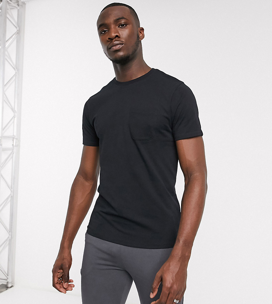 Threadbare Tall – Basic – Svart t-shirt med ficka