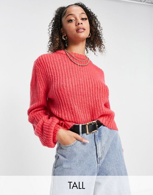 Threadbare Tall Bea cropped sweater in bright pink