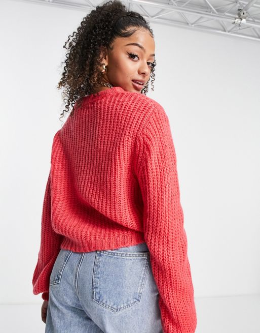 Threadbare Tall Bea cropped sweater in bright pink