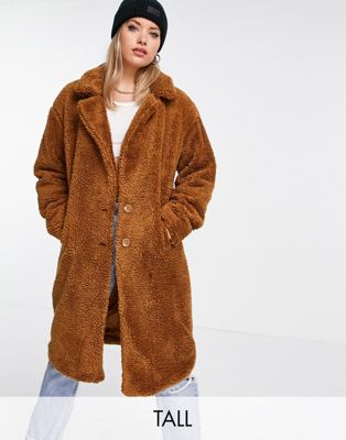 Threadbare Tall Bear oversized borg coat in tan - ASOS Price Checker