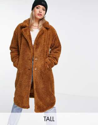 Threadbare Tall Bear oversized borg coat in tan - ASOS Price Checker