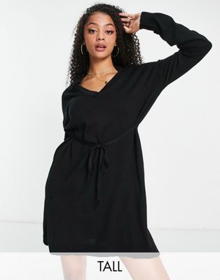 Threadbare Tall belted knitted mini dress in black - ASOS Price Checker