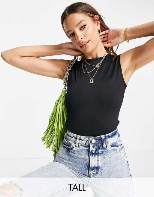 Threadbare Tall - Body senza maniche in tessuto super elasticizzato nero