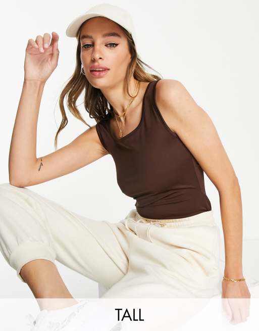 Threadbare Tall - Body super elasticizzato con scollo squadrato color cioccolato