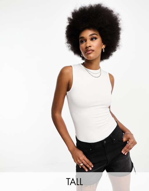 Threadbare Tall - Body super elasticizzato senza maniche, colore bianco