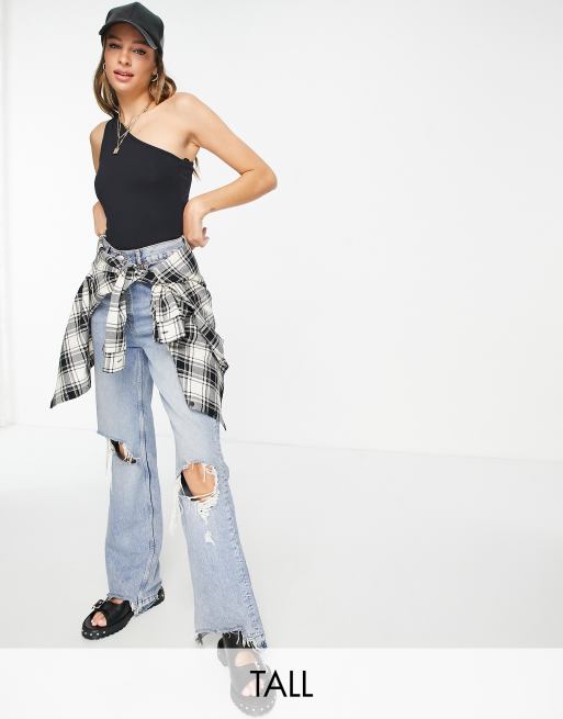 Threadbare Tall - Body van jersey met blote schouder in zwart
