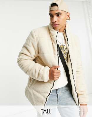 Threadbare Tall borg puffer jacket in dark ecru - ASOS Price Checker