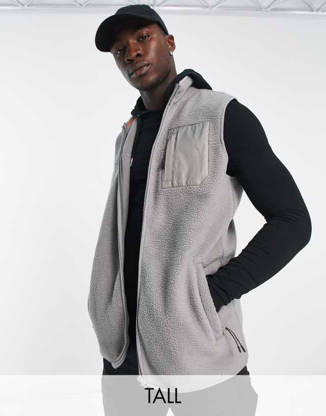 Threadbare Tall borg vest in light gray