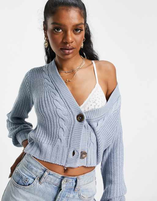 Light Grey Cable Cropped Cardigan