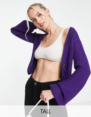 Threadbare Tall Clove cable knit cardigan in purple - ASOS Price Checker