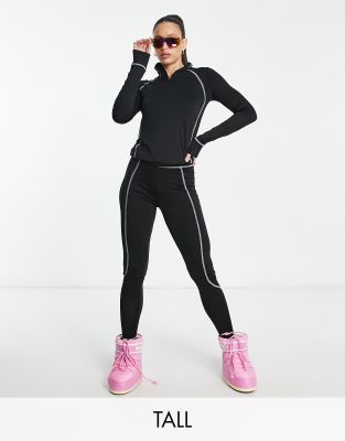 Threadbare Tall - Completo Base Layer Nero Da Sci Con Top Accollato A Maniche Lunghe E Leggings