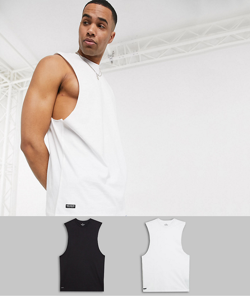 Threadbare Tall - Confezione da 2 T-shirt comode senza maniche con giromanica ampio in cotone organico-Multicolore