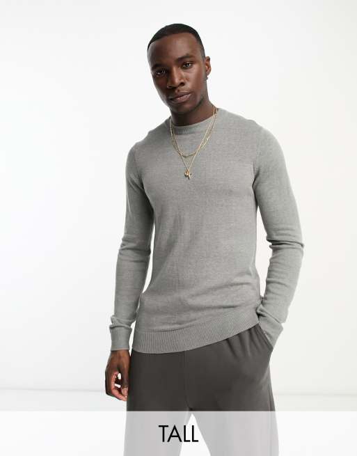 Threadbare Tall cotton crew neck jumper in grey marl | ASOS