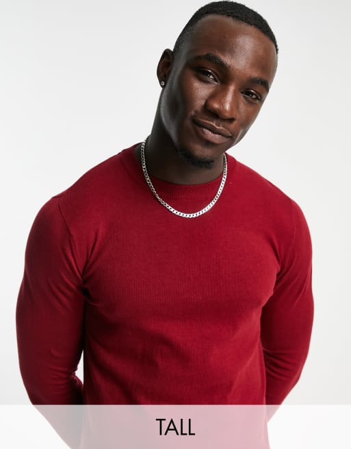 Threadbare Tall cotton crew neck sweater in bloodstone