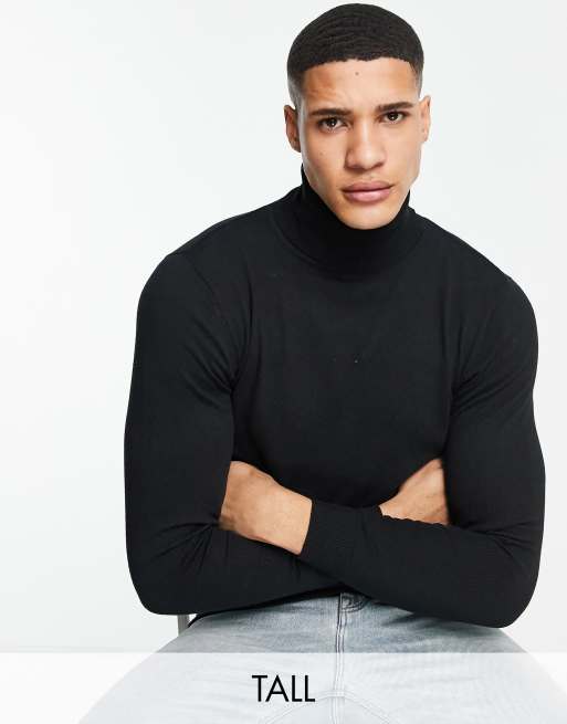 Threadbare Tall cotton roll neck sweater in black | ASOS