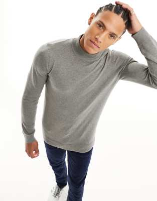 Threadbare Cotton Turtle Neck Sweater In Light Gray Heather