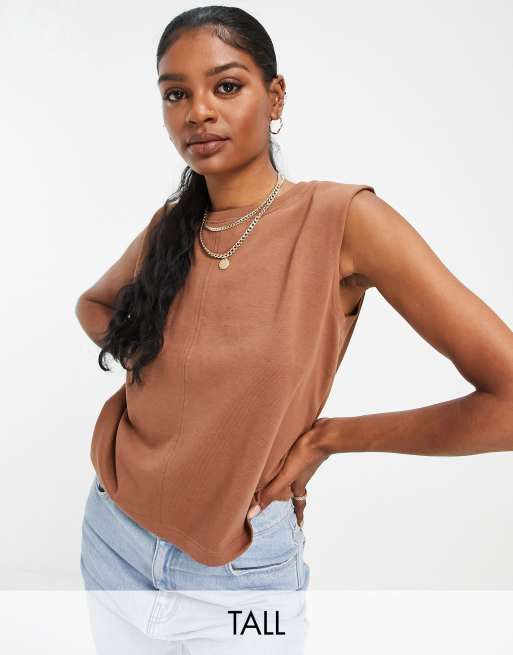 Threadbare Tall - Crop top met schoudervullingen in bruin