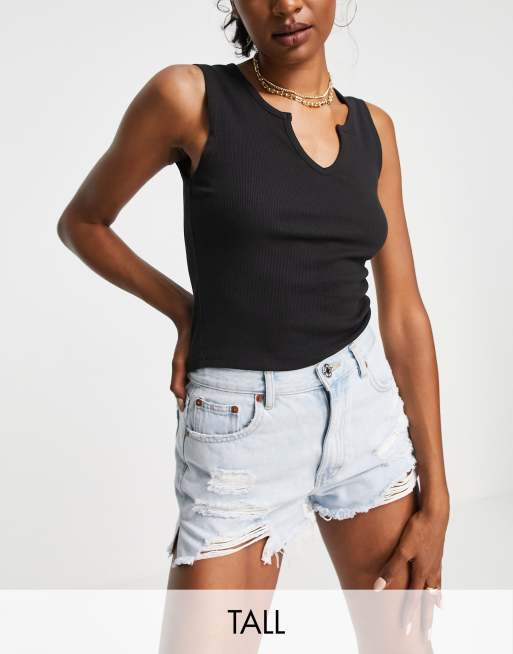 Threadbare Tall - Crop top sans manches avec encoche sur le devant - Noir