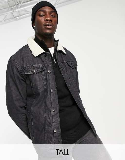 Black denim jacket 2025 with sherpa lining