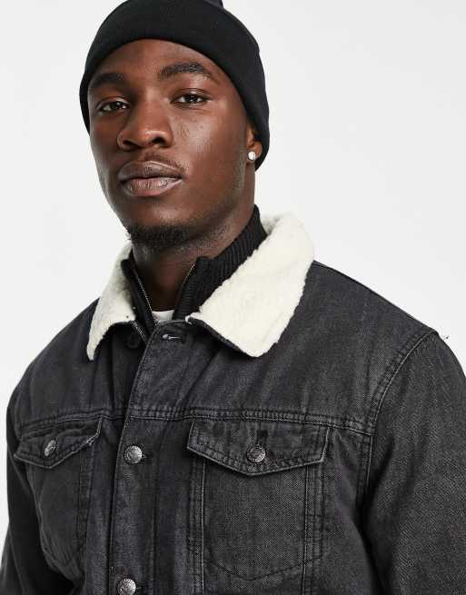 Black denim sherpa lined hot sale jacket