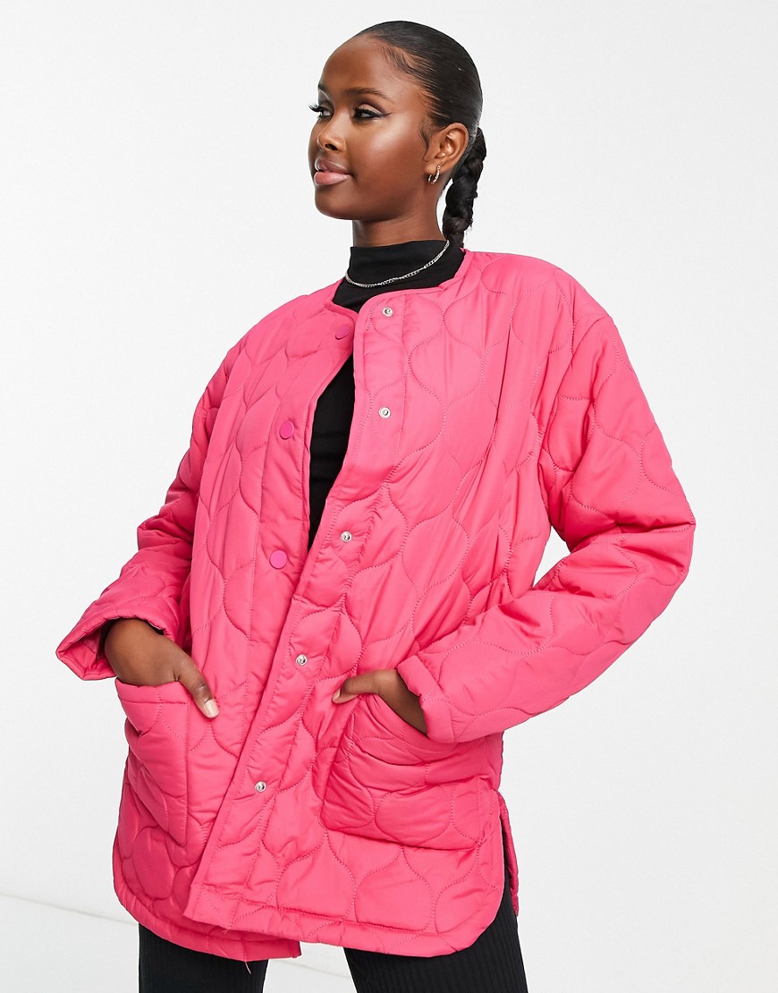 Threadbare Tall Diamond Quilted Jacket In Hot Pink