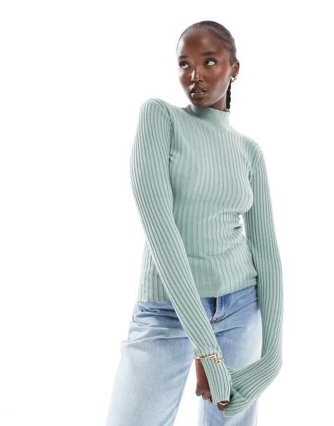 Threadbare Tall – Ellie – Hochgeschlossener Pullover in Salbeigrün - view 1