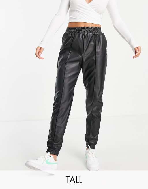 Threadbare Tall Eyal PU joggers in black ASOS