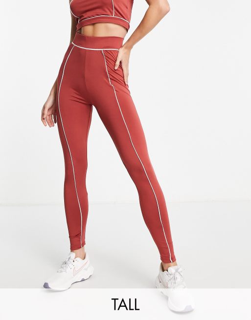 Threadbare Tall Fitness contrast seam gym leggings in rust (part of a set)