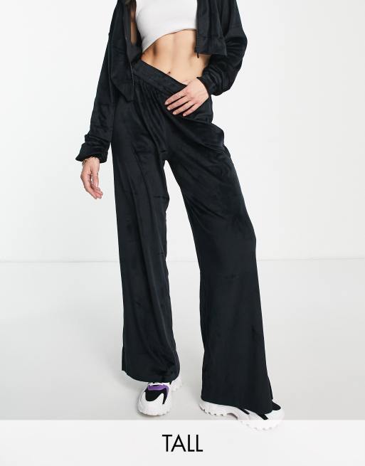 Threadbare Tall - Florida - Jogger d'ensemble droit en velours fendu sur le côté - Noir