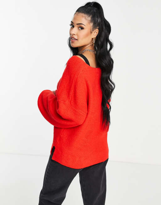 Threadbare fluffy knit sweater in bright red