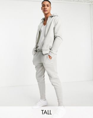 Threadbare Tall full zip hoodie & jogger tracksuit set in light grey