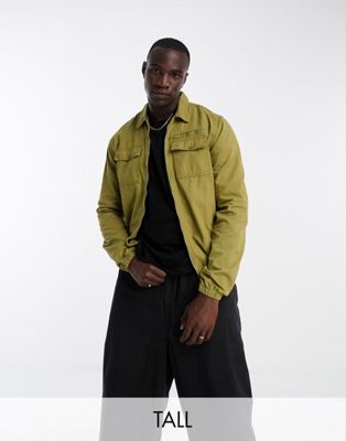 Threadbare Tall full zip twin pocket shacket in olive green - ASOS Price Checker