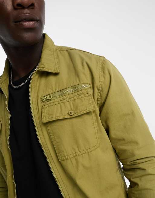 Olive green denim hot sale jacket for men