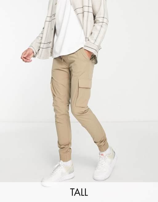 Threadbare Tall – Funktions-Cargohose in Steinbeige