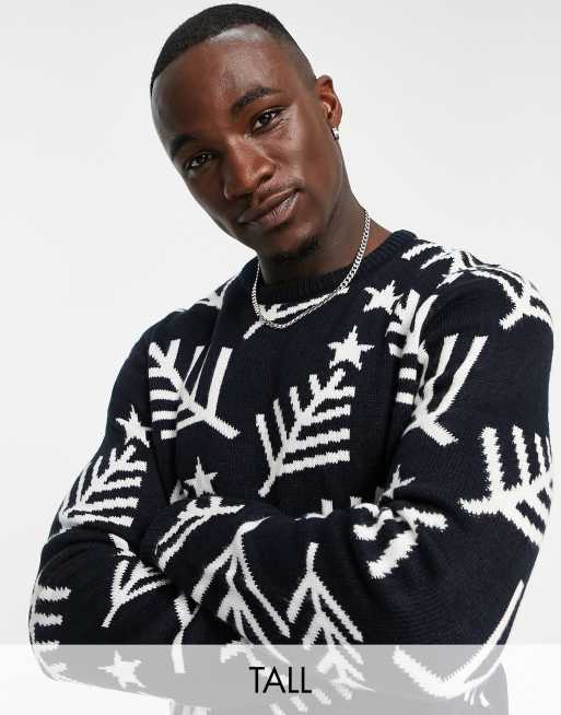 Threadbare Tall – Granatowy sweter świąteczny z okrągłym dekoltem