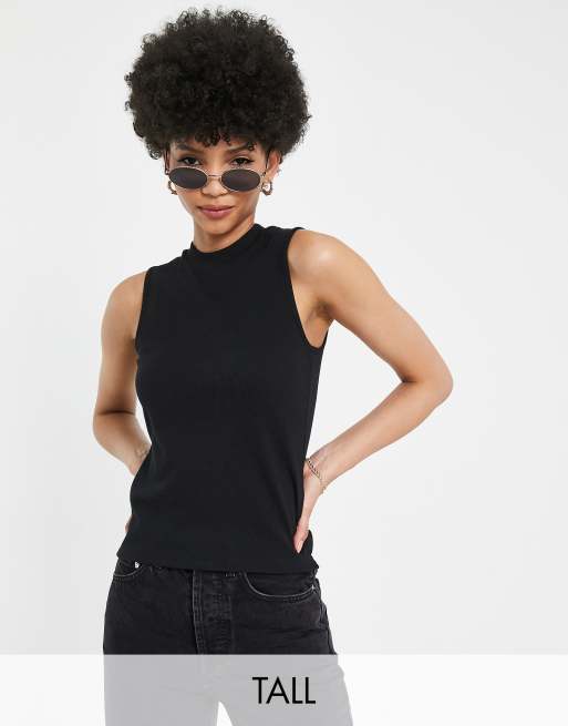 Threadbare Tall - Højhalset tanktop i sort ribstrik 