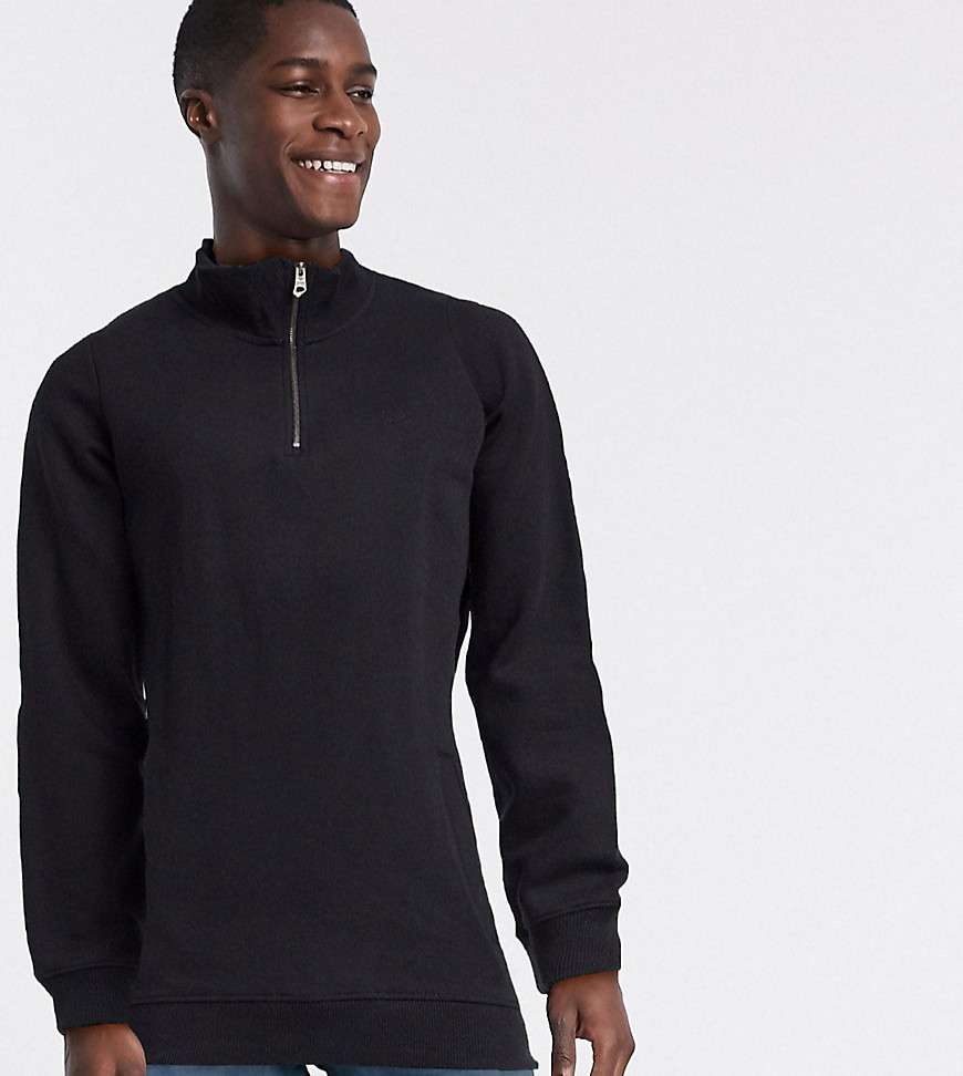 Threadbare - Tall - Hoogsluitende ruimvallende sweater met korte rits-Zwart