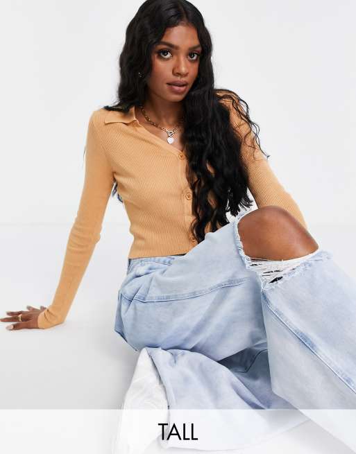Threadbare Tall - Imogen - Cropped gebreid vest in bruin