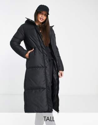 Threadbare Tall Jodie maxi puffer coat with hood in black