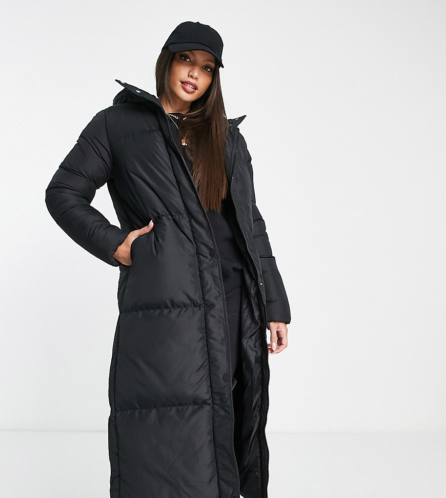 Threadbare Tall Jodie maxi puffer coat with hood in black
