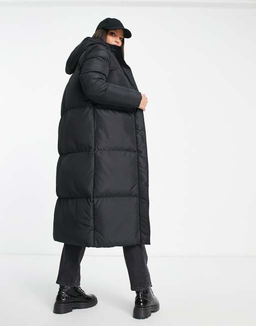 Threadbare Tall Jodie maxi puffer coat with hood in black | ASOS