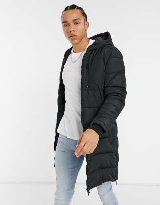 threadbare longline padded jacket in black