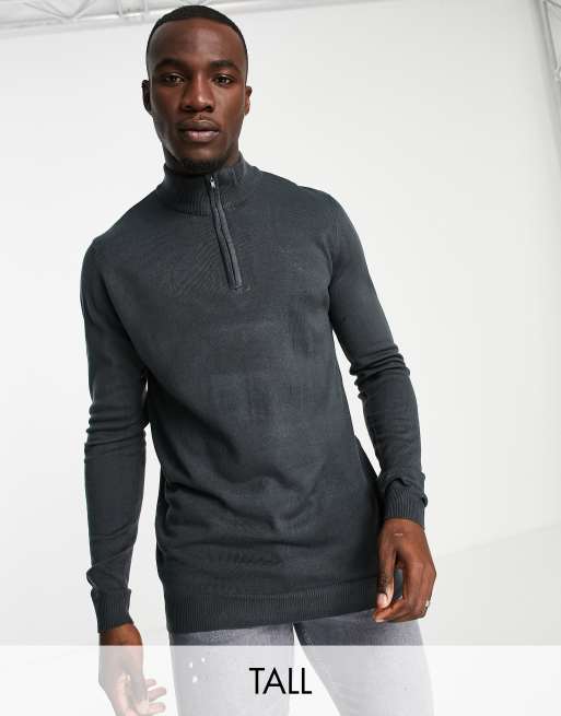 Threadbare Tall - Maglione morbido con collo a imbuto e zip corta color inchiostro indiano