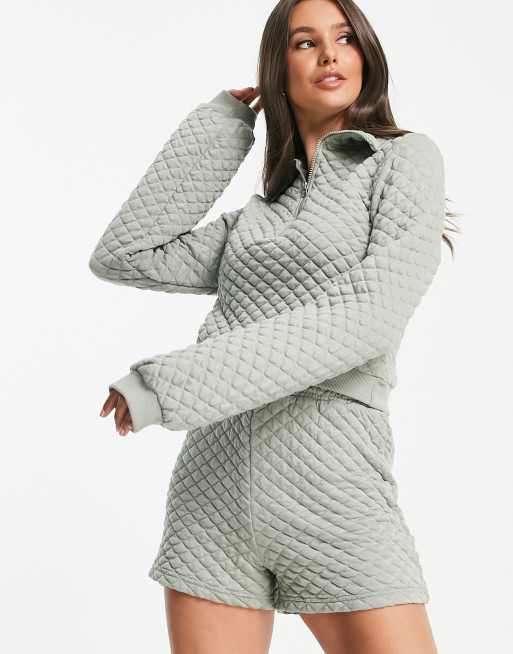 Threadbare Tall - Maglione trapuntato verde salvia con zip corta in coordinato, 3 di 4
