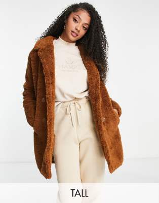 Threadbare Tall mid length borg coat in tan - ASOS Price Checker